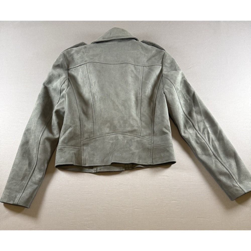 BB Dakota Steve Madden Faux Suede Moto Jacket Vegan Green Asymmetric Zip Small - Picture 6 of 14